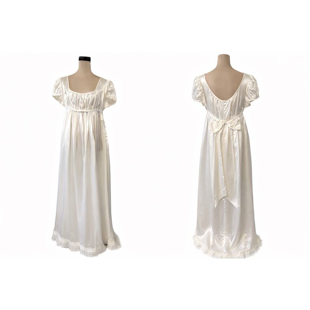 Vintage 70s Wedding Dress Medium Empire Waist Romantic Regency Victorian Boho